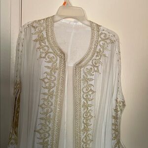 Open abaya ( kaftan ) with the special Syrian hand trimGold Embroidered Cardigan